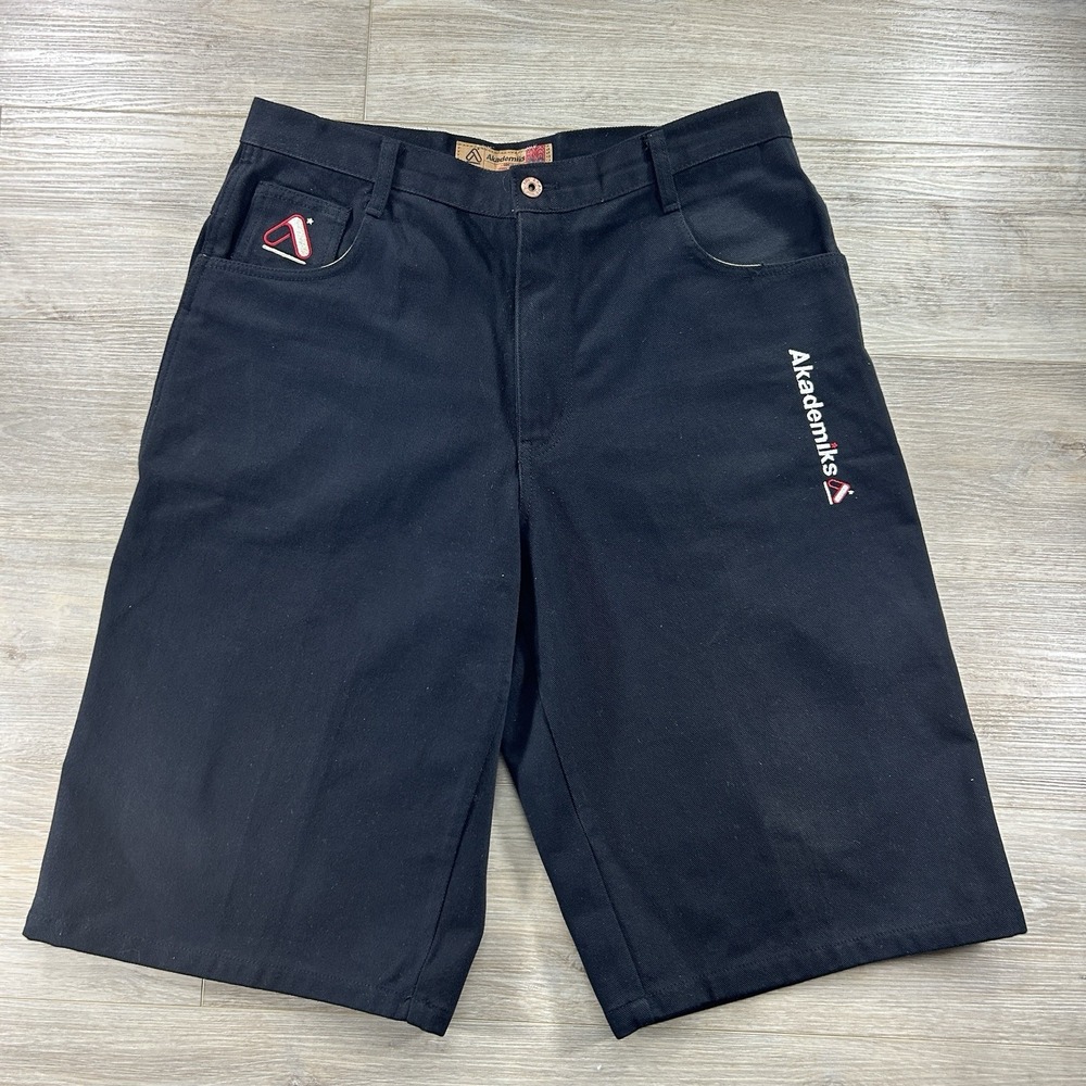 VTG Akademiks Black‎ Jorts Size 36 Carpenter Embroidered Logo Baggy Y2K Skate
